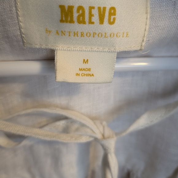Maeve Linen Off-White Blouse with Tie Detail Size Medium - Picture 2 of 5